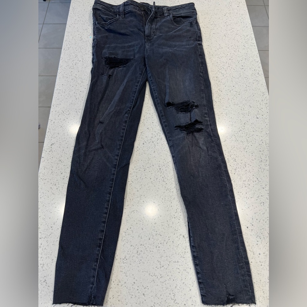 New American Eagle Black Ripped Skinny Jeans